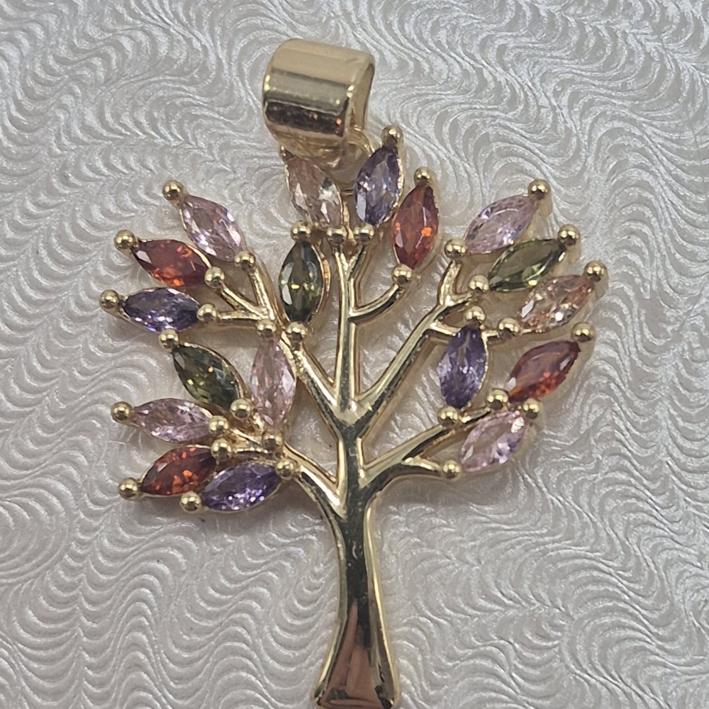 18 K Gold Filled Tree Pendant with Multicolor Gemstones